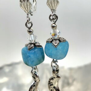 Apatite stone beads with metal moons