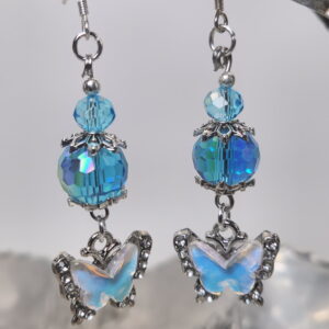 Aqua crystal beads and pearly butterflies